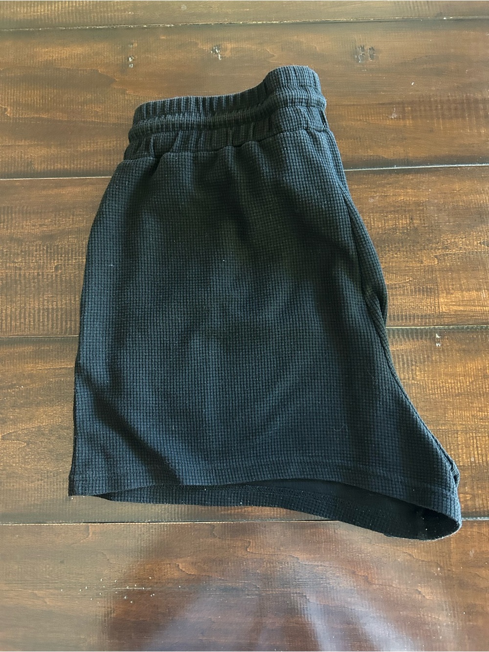 Black Waffle Knit Lounge Shorts
